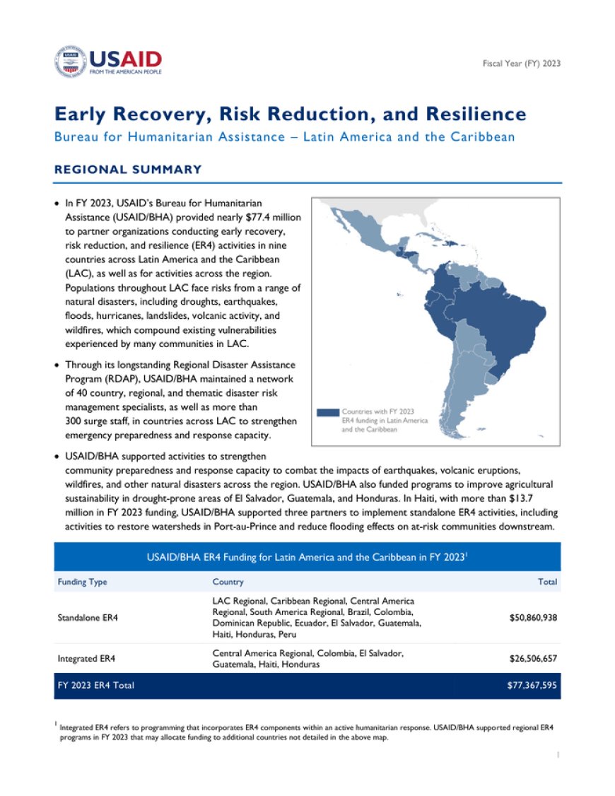 Latin America and the Caribbean – USAID/BHA Early Recovery, Risk Reduction, and Resilience Programs (ER4) Assistance in FY 2023 – Colombia